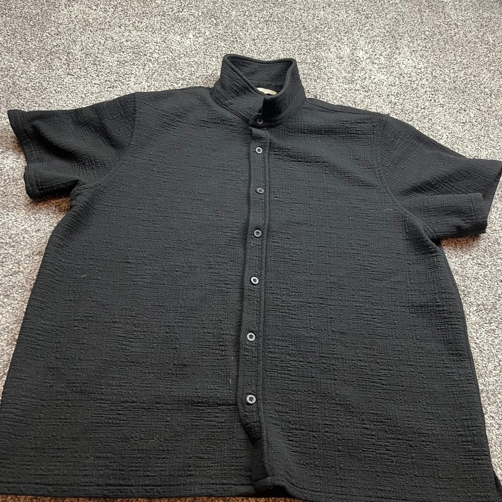 DISTORTION Mens XL Black Textured Short Sleeve‎ Collared Button Up Shirt